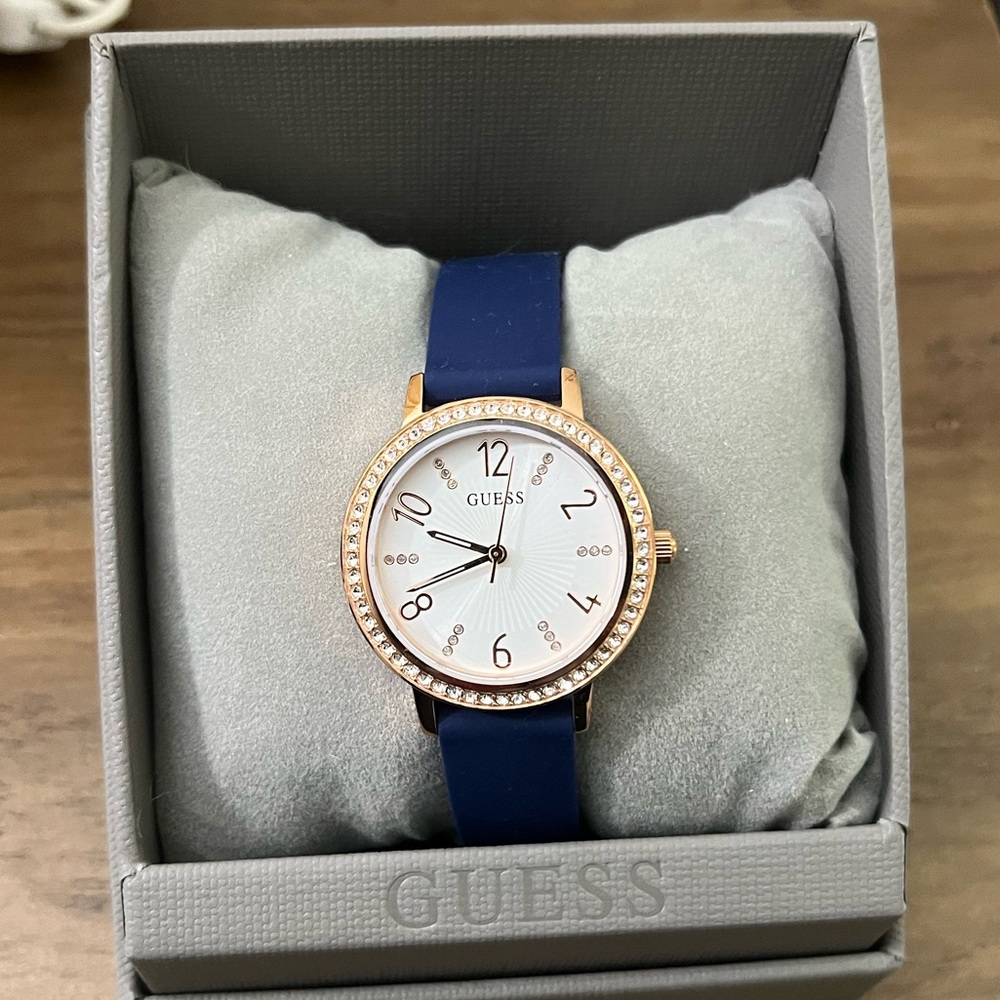 GUESS Blue and Gold Minimalist Watch